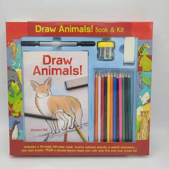 Draw Animals! Book and Full Art Kit by Mud Puddle Inc. NIB Book Colored Pencils - Picture 9 of 9